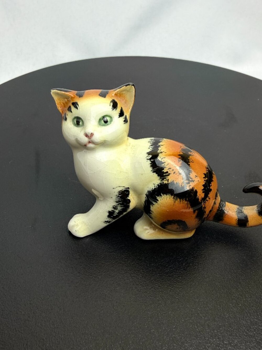 West Germany Porcelain Miniature Calico Cat Figurine Vintage Kitty 3.50” x 1.75"